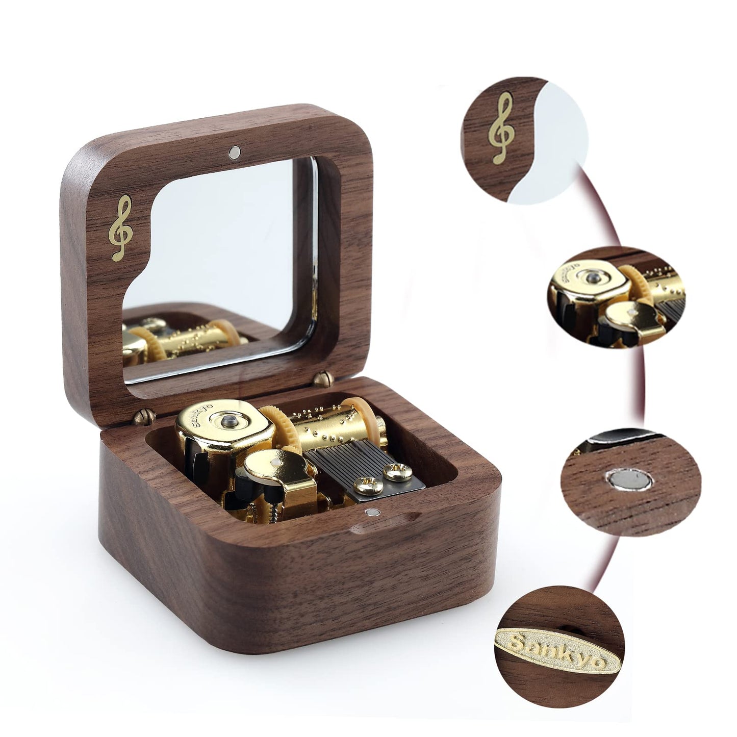 JYmusic Wooden Wind-up Music Box Natural Walnut Square Note Music Box, Birthday Mother's Day Children's Day Christmas Gift ( Tune: You Are My Sunshine )