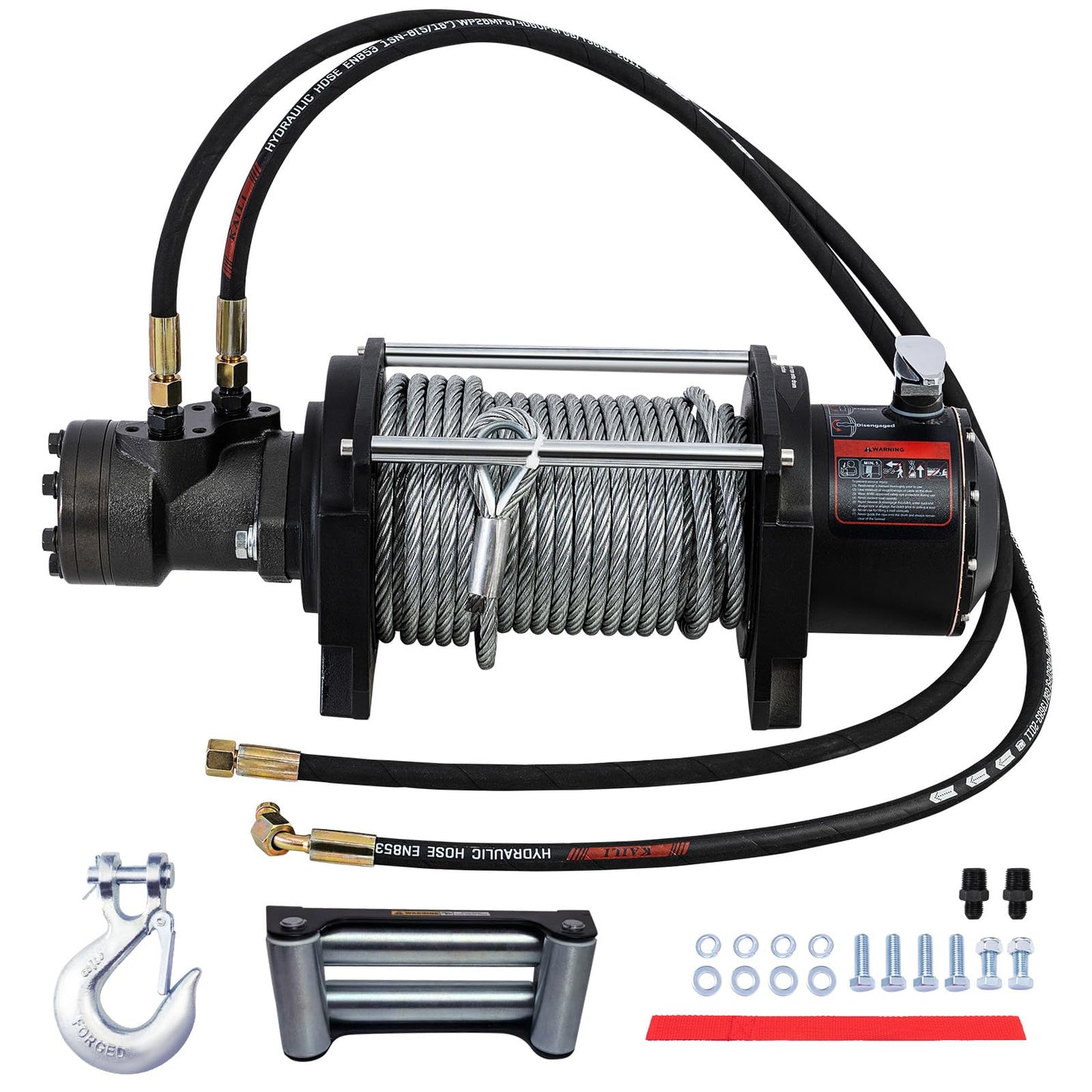 CXRCY Hydraulic Winch 2/5"x78FT Steel Cable - BMR80 Hydraulic Motor Motor, 36:1 Gear Ratio - Great for Wreckers, Trailers & Vehicle Recovery（15000LBS）