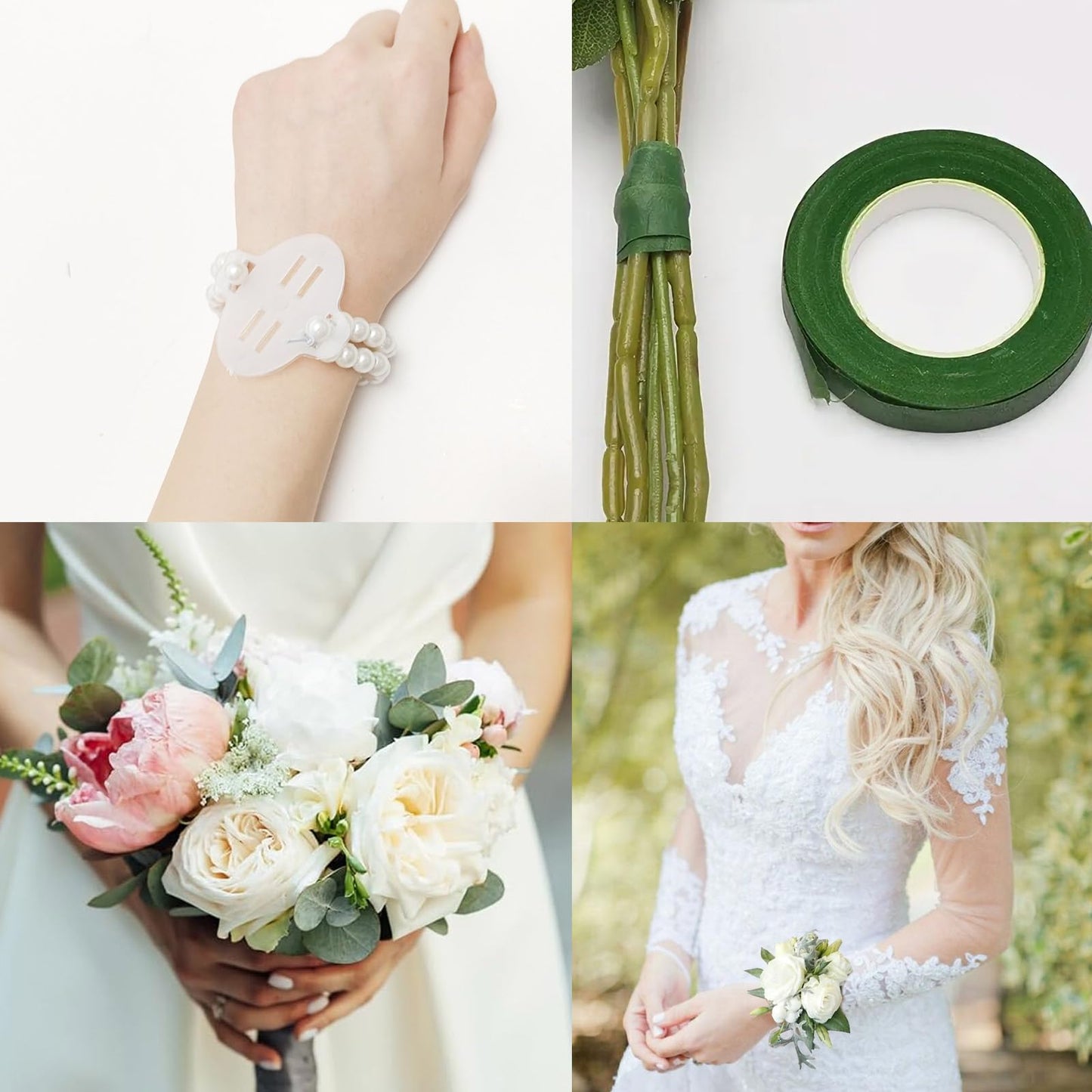 JDRGJTH 164 PCS Floral Wire Arrangement Tools Kit with 26 Gauge Stem Wire Floral Tape Corsage Pin Floral Wire Cutter White Ribbon Pearl Wrist for DIY Wrist Corsages Wreath Making