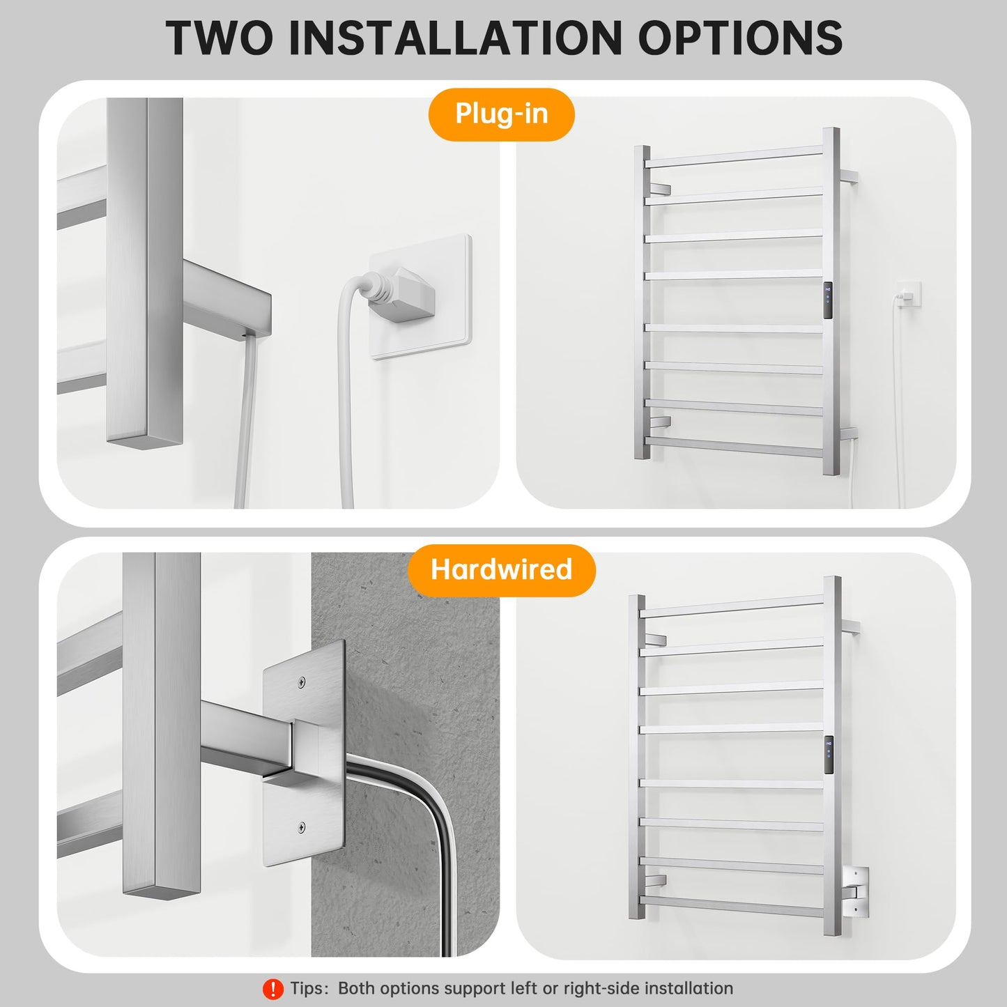 AquivaCoast Towel Warmer Rack, Heated Towel Racks for Bathroom, Wall Mounted Towel Warmer, Stainless Steel 8-Bars Drying Rack with Intelligent Touch Screen Timer, Brushed Nickel