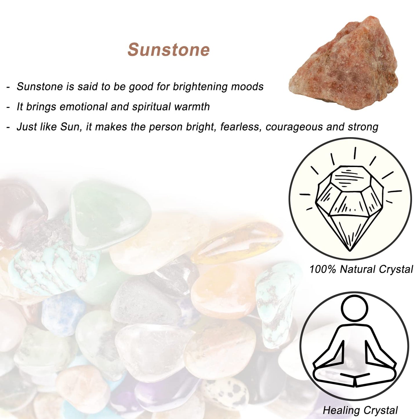 Sunstone Raw Crystals, Large 1.25-2.0" Healing Crystals Natural Rough Stones Crystal for Tumbling, Cabbing, Fountain Rocks, Decoration, Polishing, Wire Wrapping, Wicca & Reiki