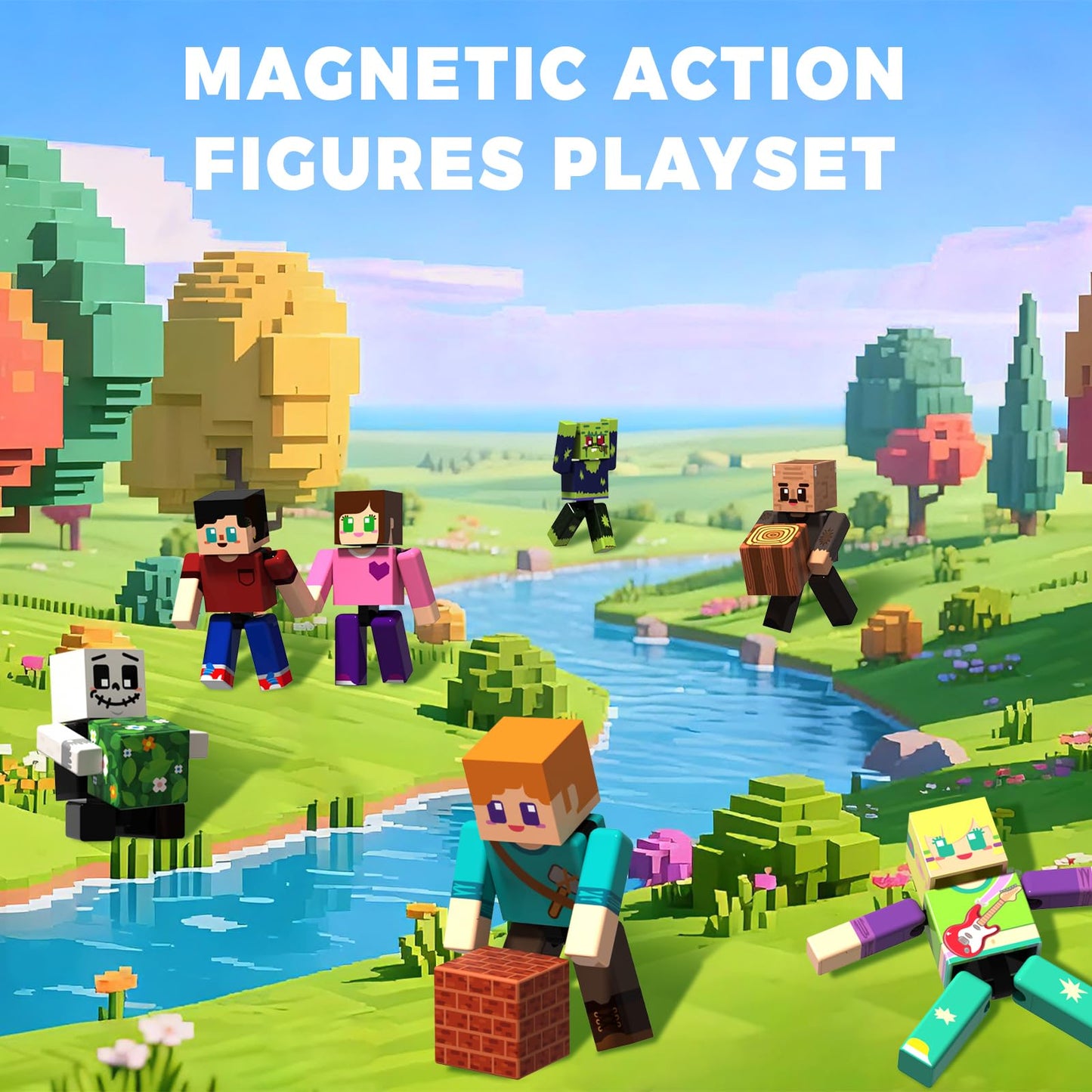 Magneverse 20 Pcs Magnetic Action Figures Playset - Magnetic Building Blocks, Magnet Cubes and Rotatable Figures Character Toys for Kids, Birthday Gift for 6+ Year Old Boys Girls (Patent Pending)