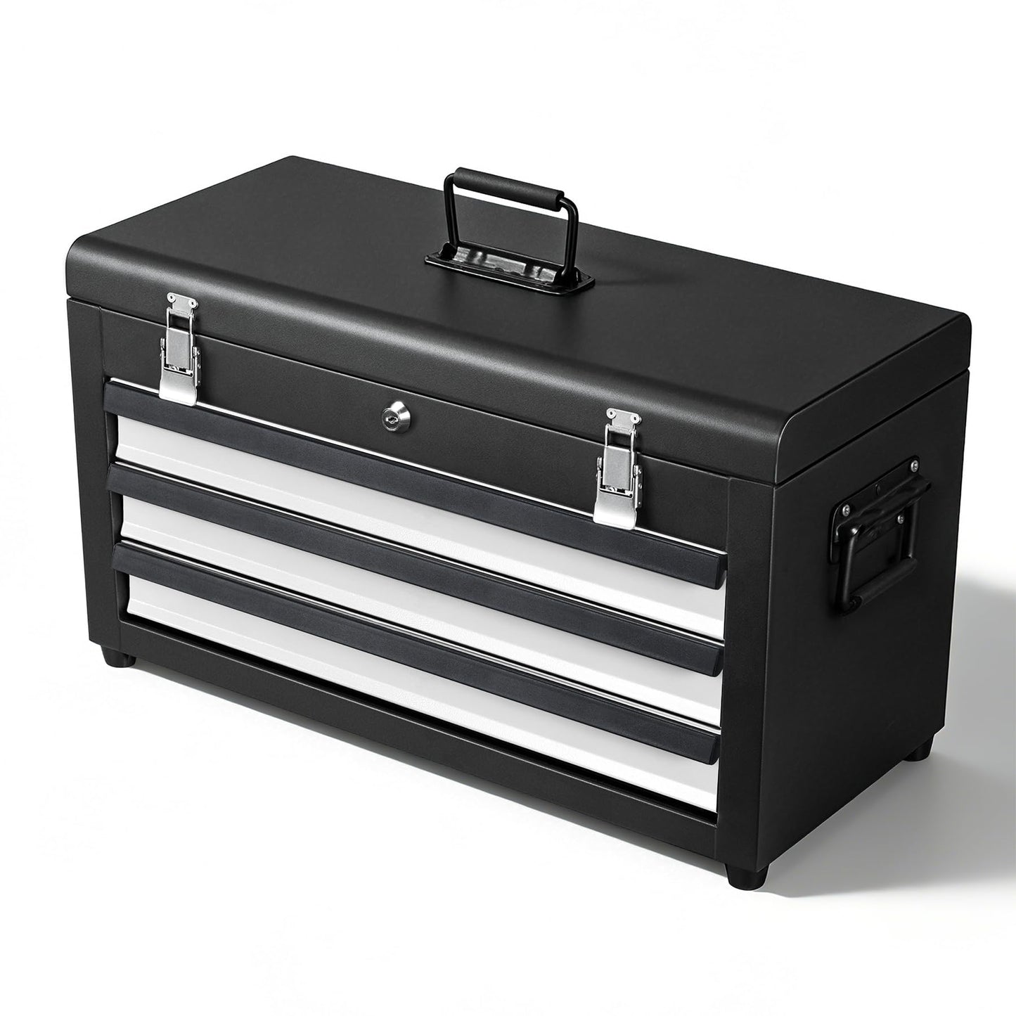 Cityeagle 3 Drawers 22" Portable Metal Tool Box, Heavy Duty Toolbox with Double Locking System & Unique Built-in Drawer Lock, Tool Chest Organizer for Workshop, Garage, DIY Office Storage