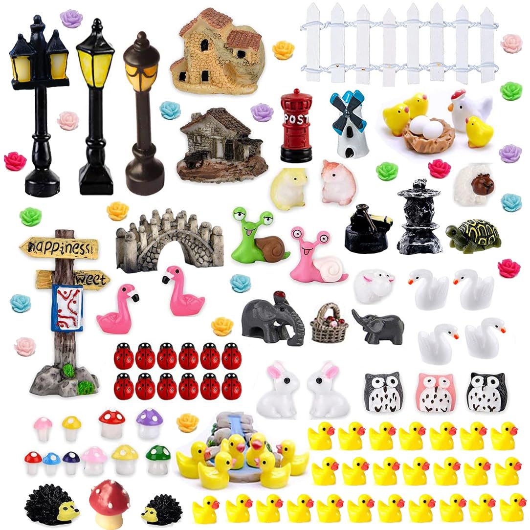 VonSom 150 Pieces Mini Fairy Garden Decor Accessories Micro Landscape Ornaments Kit Miniature Fairy Garden Animals DIY Supplies for Succulent Decoration