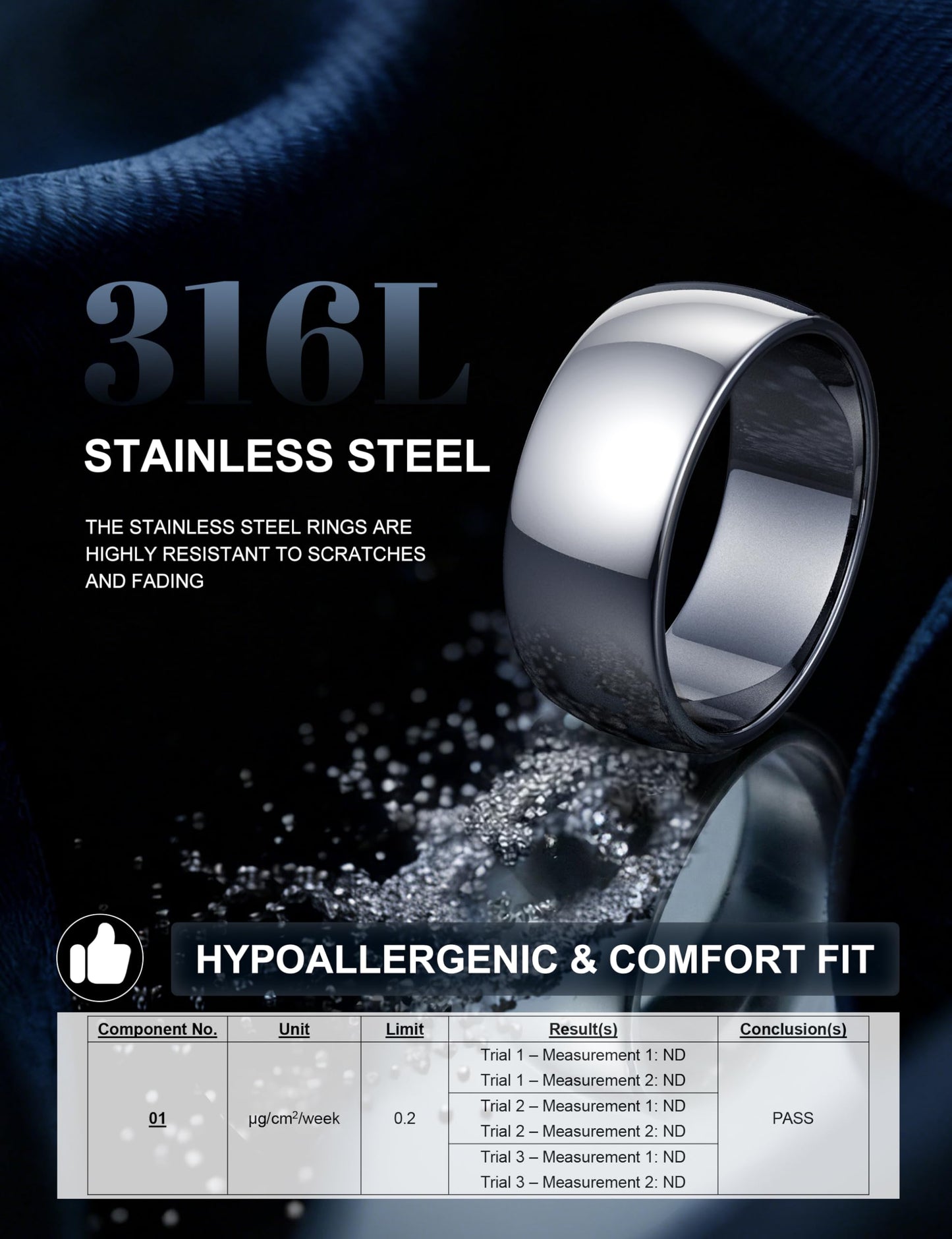 Florideco 8mm Stainless Steel Ring Wedding Bands for Women Mens Ring Wedding Band Plain Dome High Polished Size 6