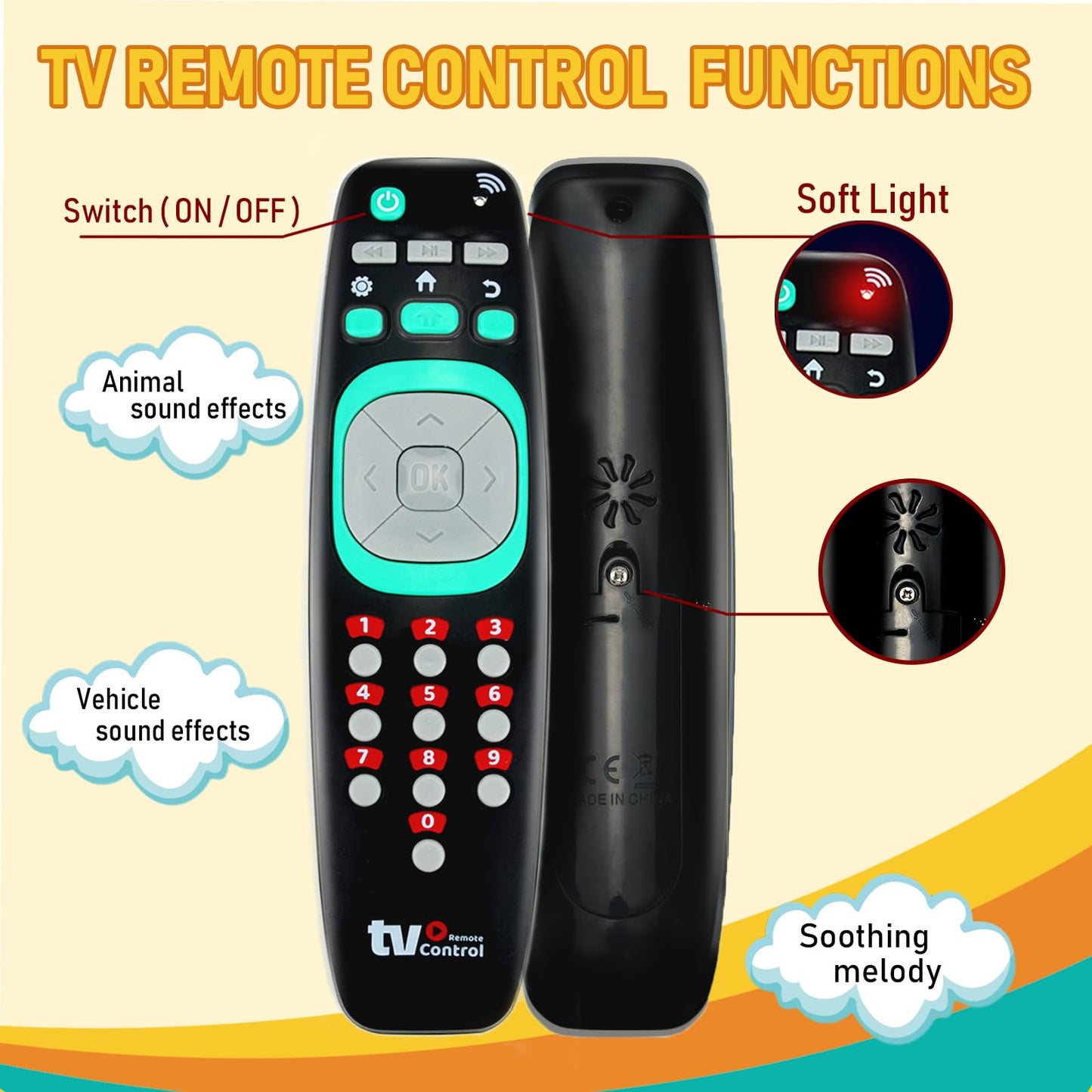 Pretend Play Playset for Toddlers Babies, Musical Toys with Light and Sound for Boys and Girls, TV Remote Control and Smart Phone Toys and Car Remote and Playing Key with Cards Toy Set
