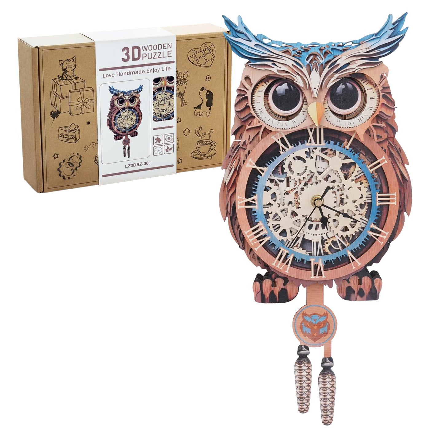Kosmickiss 3D Wooden Puzzles for Adults, Owl Wooden Clock, DIY Model Building Kits for Adults, Owl Gifts for Women, Creative Decor for Home