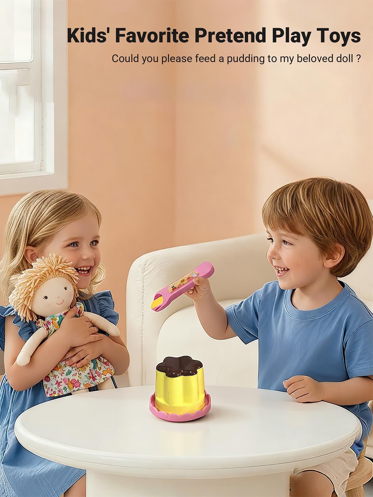 Pudding Feeding Toy for Dolls(2 Packs), Interactive Baby Doll Food with Retractable Spoon, Pretend Play Food for Toddlers 3-5-8, Realistic Role Play Toy for Girls, Easter Basket Stuffers Gifts