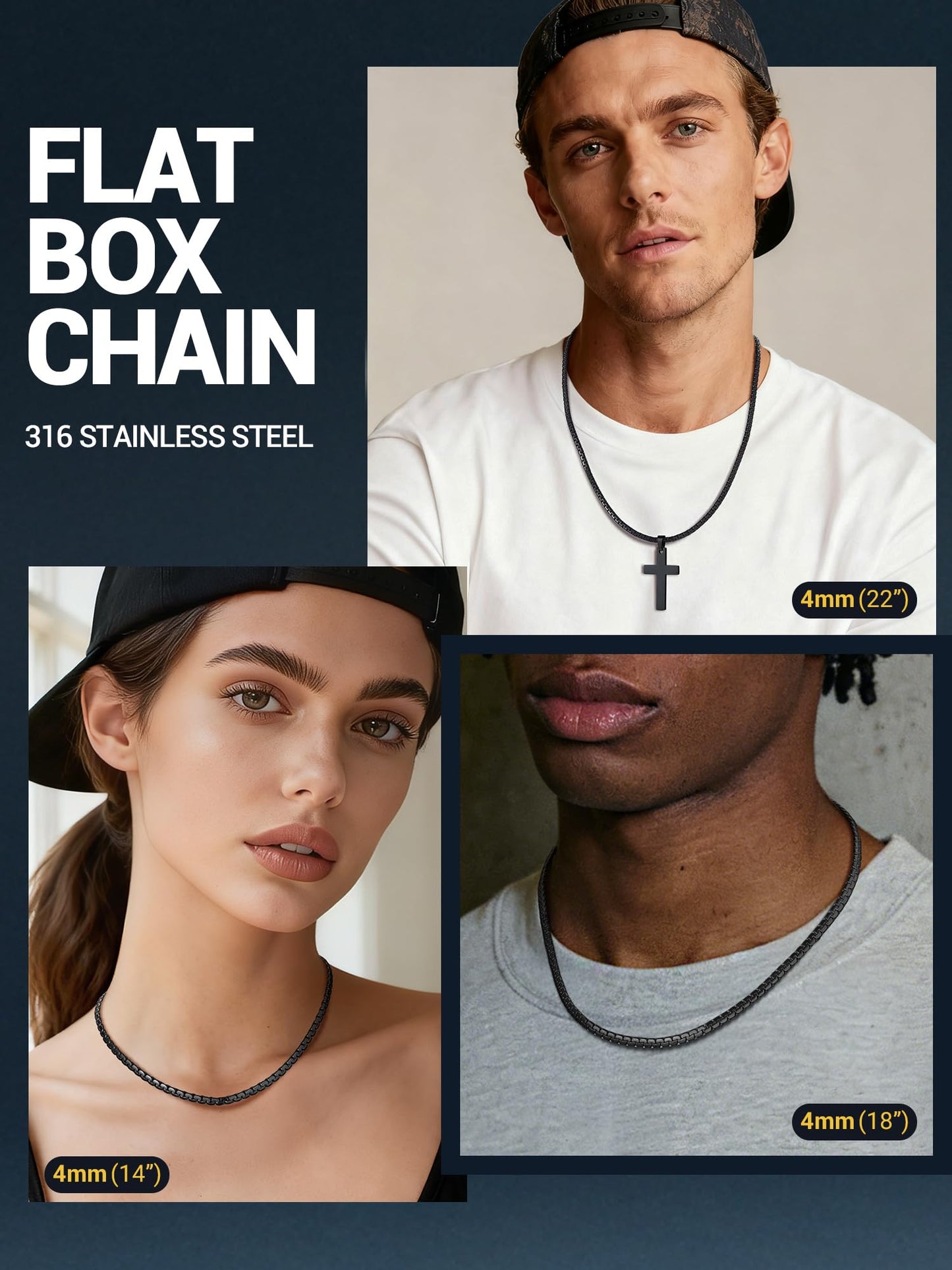 PROSTEEL 20inch Stainless Steel Chain Black Gothic Minimalist Flat Chain Men Black Necklace
