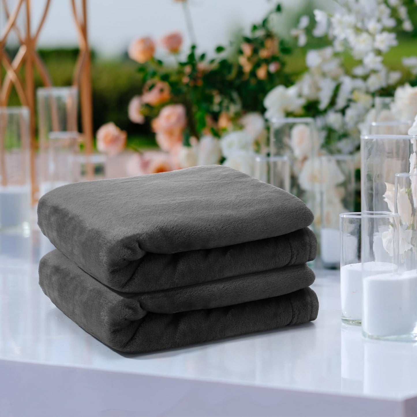Tinideya 6 Pcs Flannel Fleece Throw Blanket Bulk 50 x 60 Inch Soft Fleece Blanket Warm Throw Blanket Coral Blankets for Couch Sofa Home Wedding Gifts Season (Dark Gray)