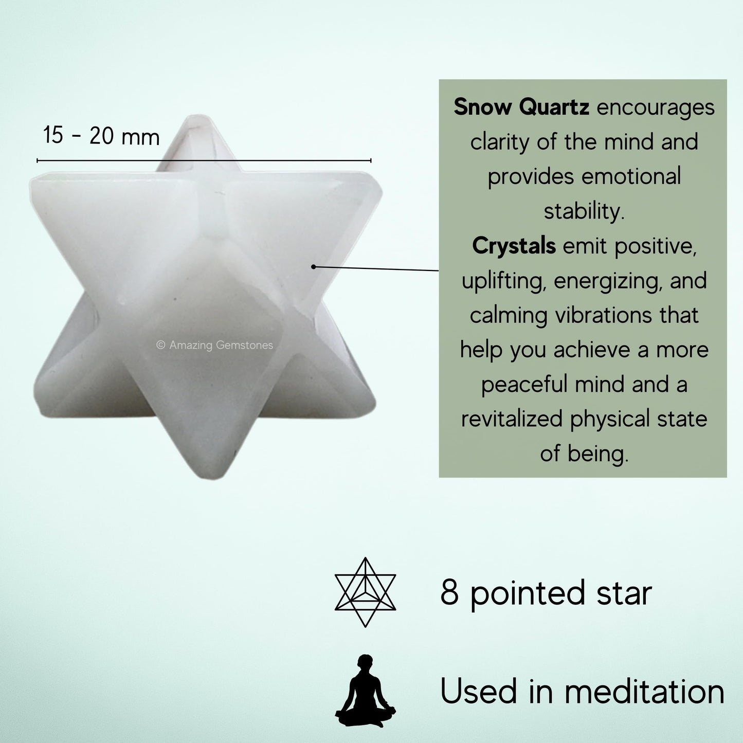 Amazing Gemstone Snow Quartz Merkaba Crystal - 0.75 Inches Metaphysical Merkaba Star for Meditation - Energetic Tetrahedron Crystal and Healing Stones and Healing (15-20mm)