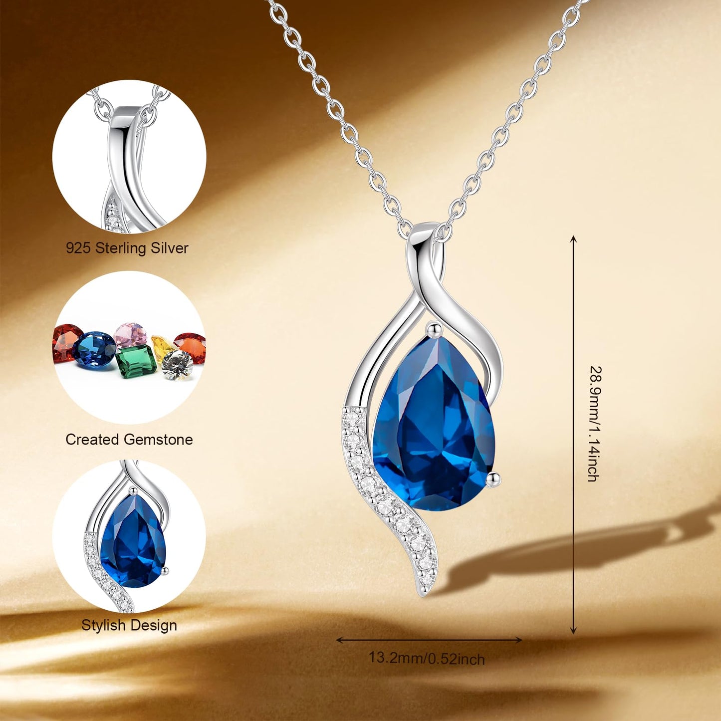 FANCIME December Birthstone Necklace for Women Teardrop Blue Topaz Necklace S925 Sterling Silver Gentle Love Birthday Gifts for Mom Women, 16"+2" Inches