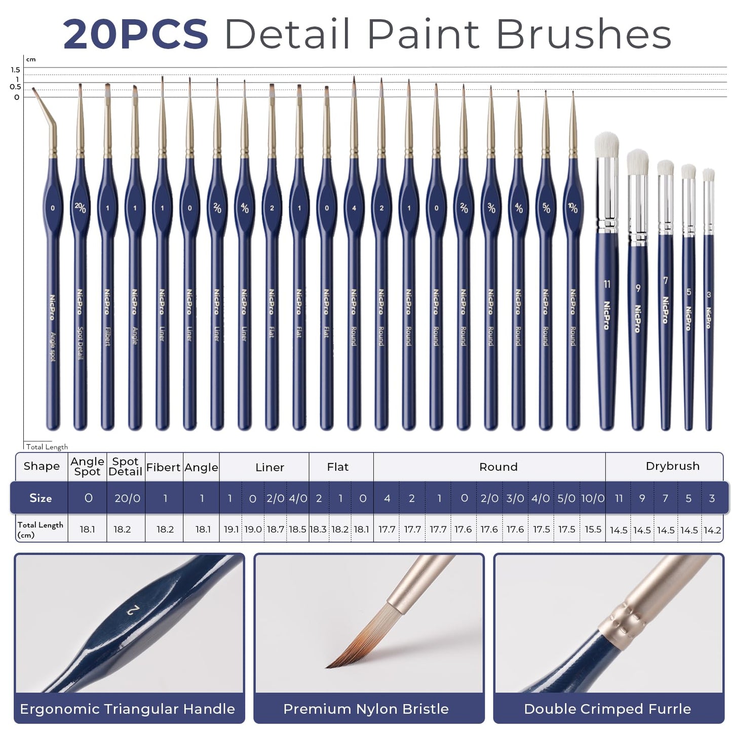 Nicpro Professional Miniature Painting Kit - 25PCS Miniature Paint Brushes Drybrush with Magnetic Painting Handle, Model Paint Brushes for Miniatures, Model, Craft, Acrylic Painting, with Nylon Bag