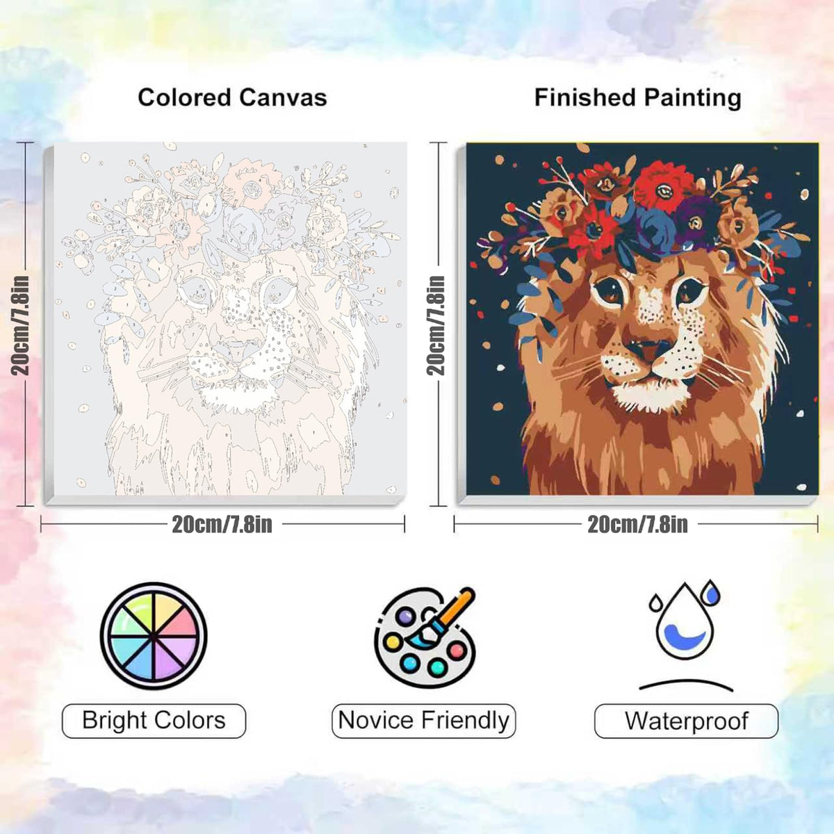 CraftCraze 12 Pack Animals Paint by Numbers Kit for Adults, Adult Paint by Number Kits, Paint by Numbers for Adults Beginners, DIY Animals Acrylic Painting on Canvas for Home Wall Art Decor 8x8 Inch