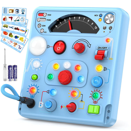 Busy Board Montessori Toys for Toddlers 1 2 3 4 Year Old with 13 LED Lights, Sensory Board Toys Educational Learning for Toddlers, Activity Toy Christmas Birthday Gifts for 1+ Year Old Boys and Girls