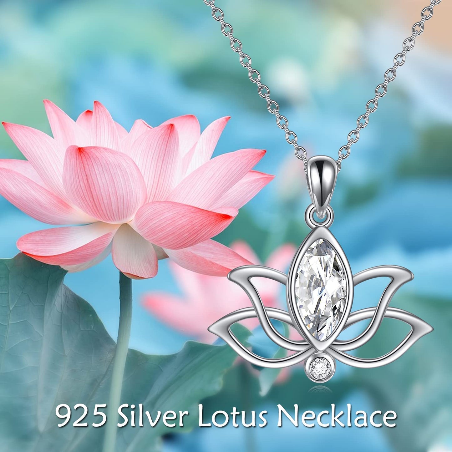 YFN Lotus Necklace Sterling Silver April Birthstone Pendant Simulated Diamond Jewelry Gifts for Women (Apr)
