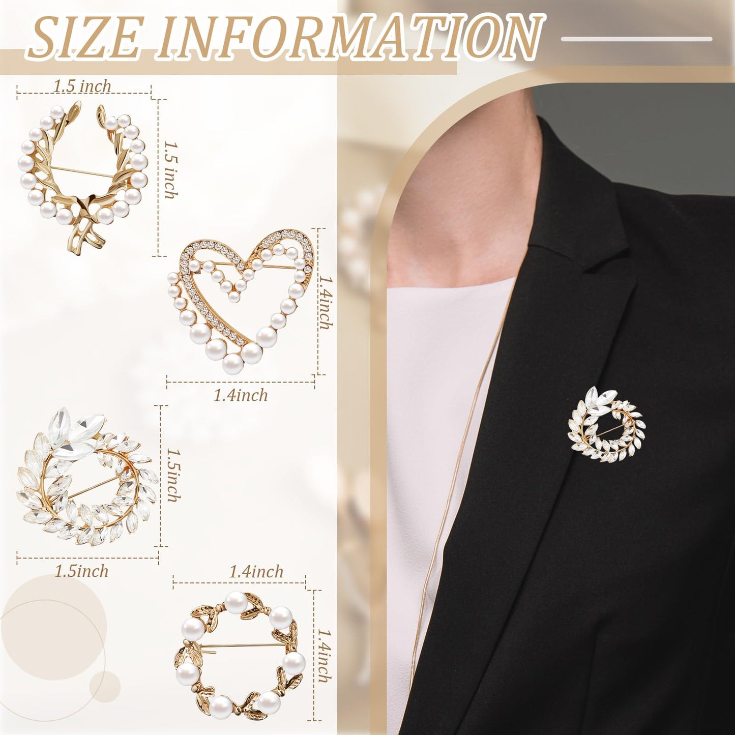 Ecally 4 Pcs Flower Brooch Pins for Women, Crystal Pearl Brooch and Pins for Dress, Coat, Shawl – Gift for Mother，Wedding (Delicate)