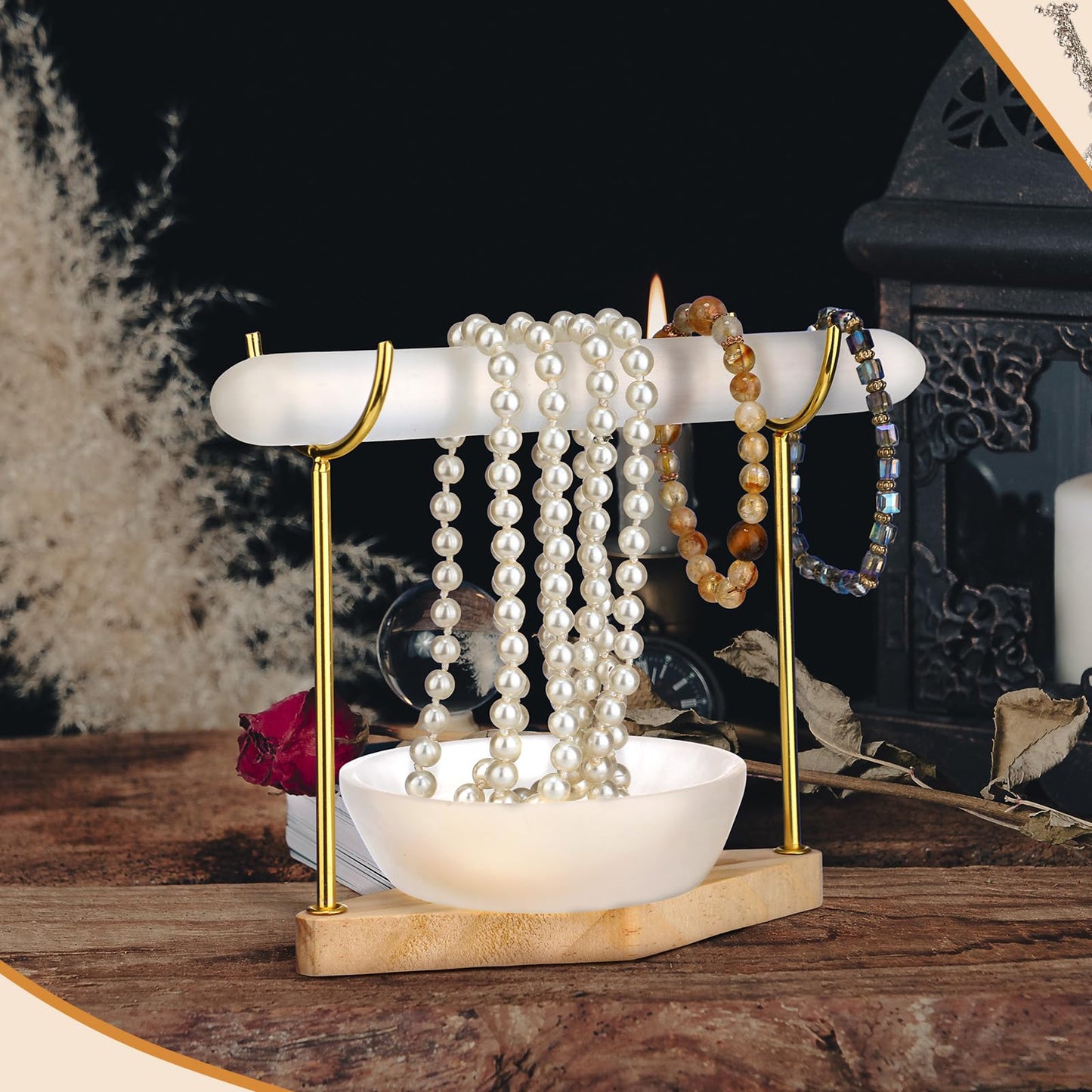 RattanView Selenite Bracelet Holder Display Stand Selenite Crystal Bowl Detachable Crystal Healing Goth Bracelet Display Stand 4" Selenites Bowls for Crystals Charging Cleansing Smudging Healing