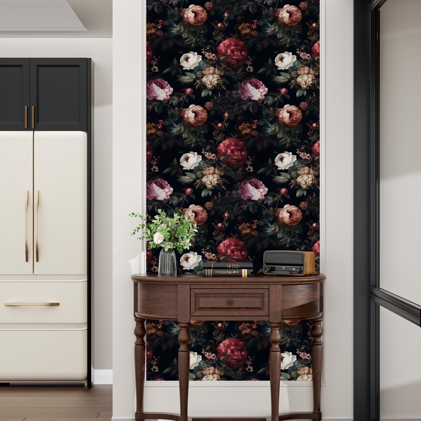 XRUIBZI Dark Floral Peel and Stick Wallpaper Vintage Gothic Contact Paper Pink Goth Flower Wall Mural Home Vinyl Waterproof Self Adhesive Removable Renter Friendly Wall Paper 17.5" x 118"