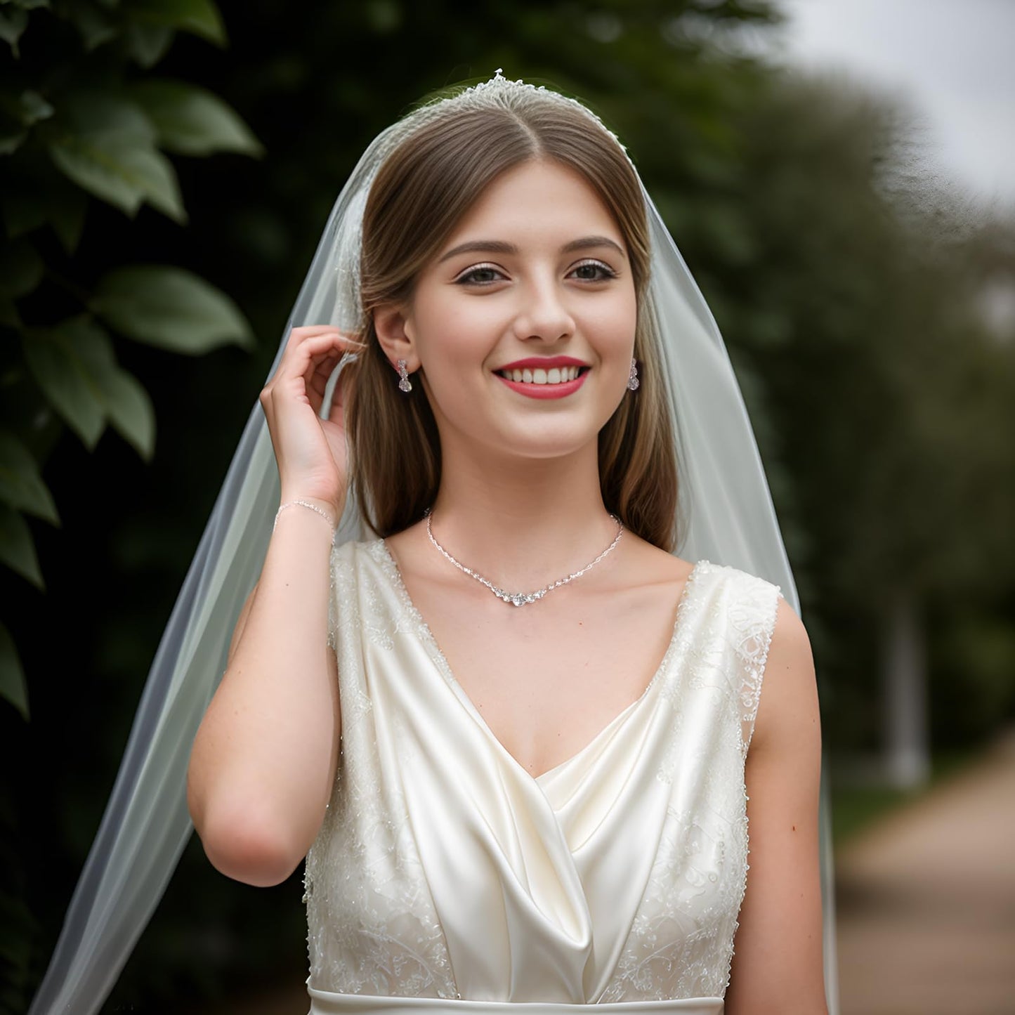 Jmkcoz Women Jewelry Set Silver Necklace Earrings Bracelet Rhinestone Crystal Bridal Wedding Jewelry Sets for Brides Bridesmaid Wedding Party (Style 8)