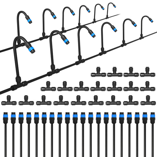 MIXC 20pcs 360° Adjustable Drip Irrigation Vortex Emitters for 1/4" Drip Irrigation Tubing, Only 20pcs Push-to-Connect Drip Emitters and Quick-Connect Three-Way Tubing Fittings
