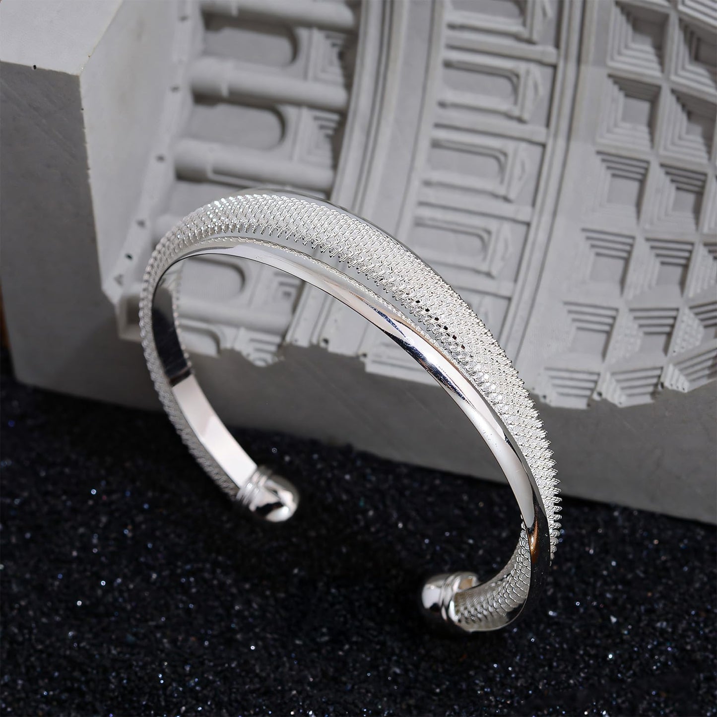 Handmade 925 Sterling Silver Cuff Bangle Bracelet Open Adjustable Wide Cuff Bracelets for Women Teen Girls Fashion Shiny Silver Bangle Bracelet Women Jewelry (silver E)