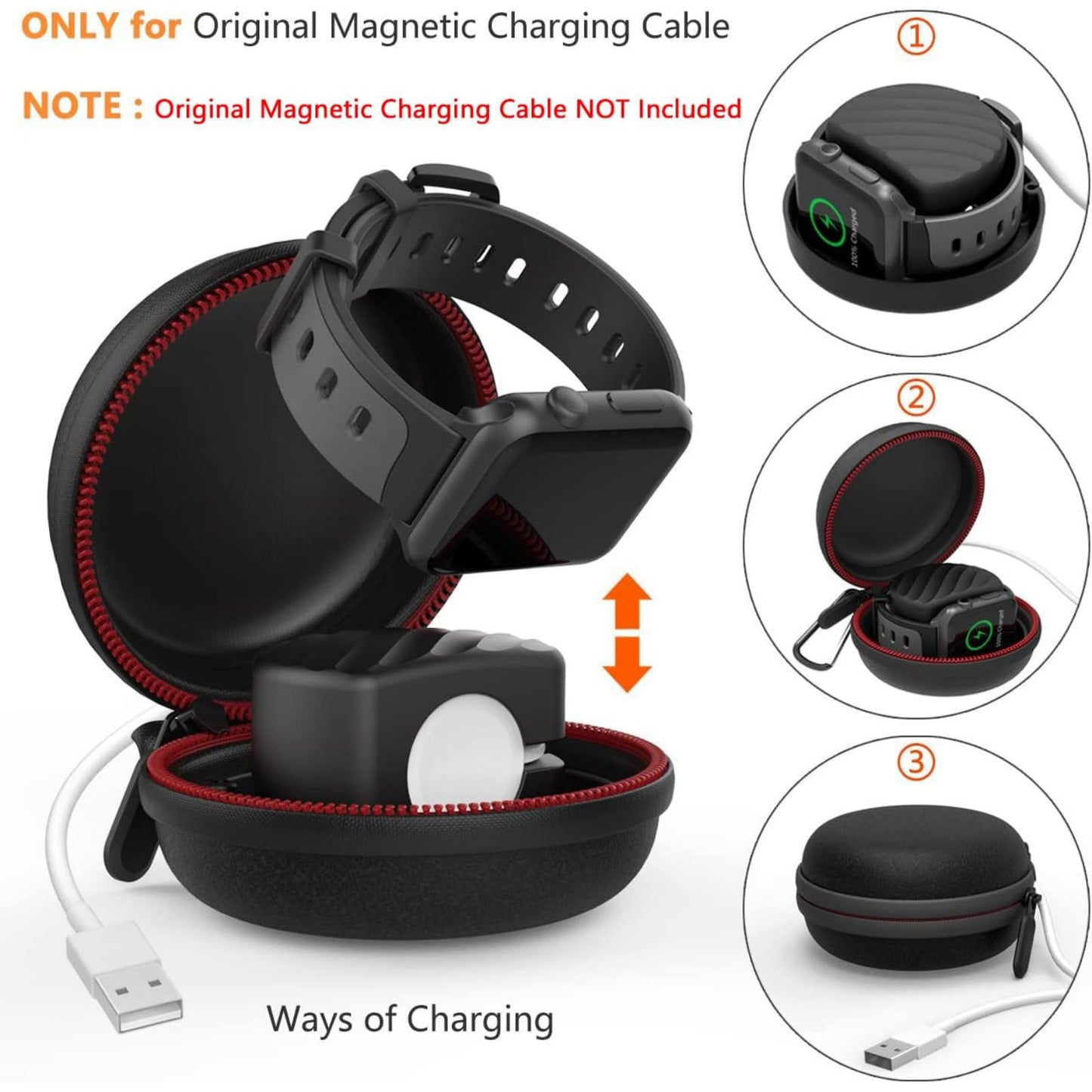 HALLEAST Compatible with for Apple Watch Charger Stand Holder, Charging Station EVA Hard Protective Case for iWatch Series 11 10 9 8 7 6 5 4 3 2 1 SE SE2 SE3 42 44 45 46, No Charger, Black