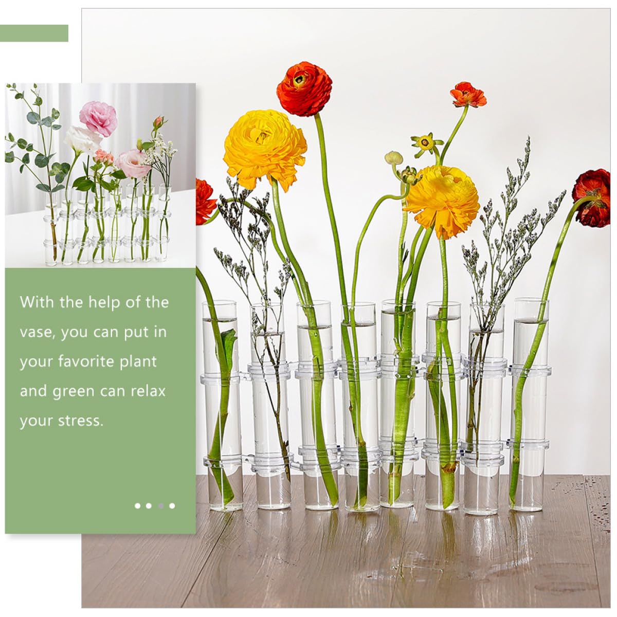 Toyvian Glass Vase for Indoor Plants Propagation Tubes Large Test Tube Flower Vase with Brush 8pcs Set Hydroponic Home Decor Terrarium Pot