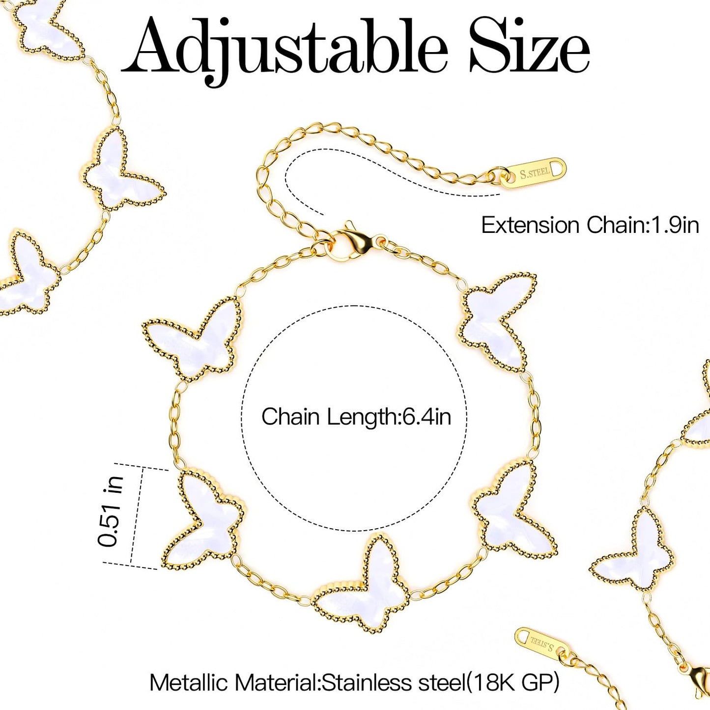 AICase 18K Gold Plated Clover Bracelet Dupes White Bracelet Set for Women Butterfly Flower Leaf Lucky Clover Bracelets Trendy Jewelry Birthday Gifts for Women/MoM/Friends_White