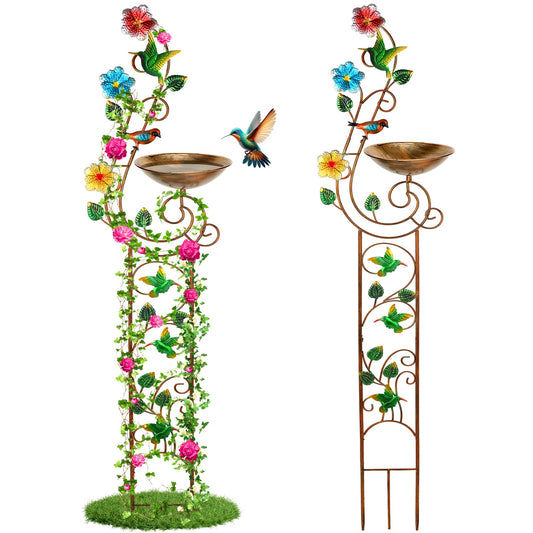 YADOOLIFE 57” Bird Bath with Garden Trellis for Climbing Plants Outdoor, Small Decorative Trellises Metal Birdbath Bird Baths, 1 Piece (Hummingbird)