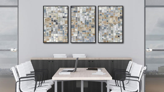 Large Framed Abstract Wall Art - Retro Block Wall Decor Painting 20"x28" Set of 3 Modern Wall Art Prints Rustic Mosaic Canvas Pictures for Living Room Bedroom Office Artwork