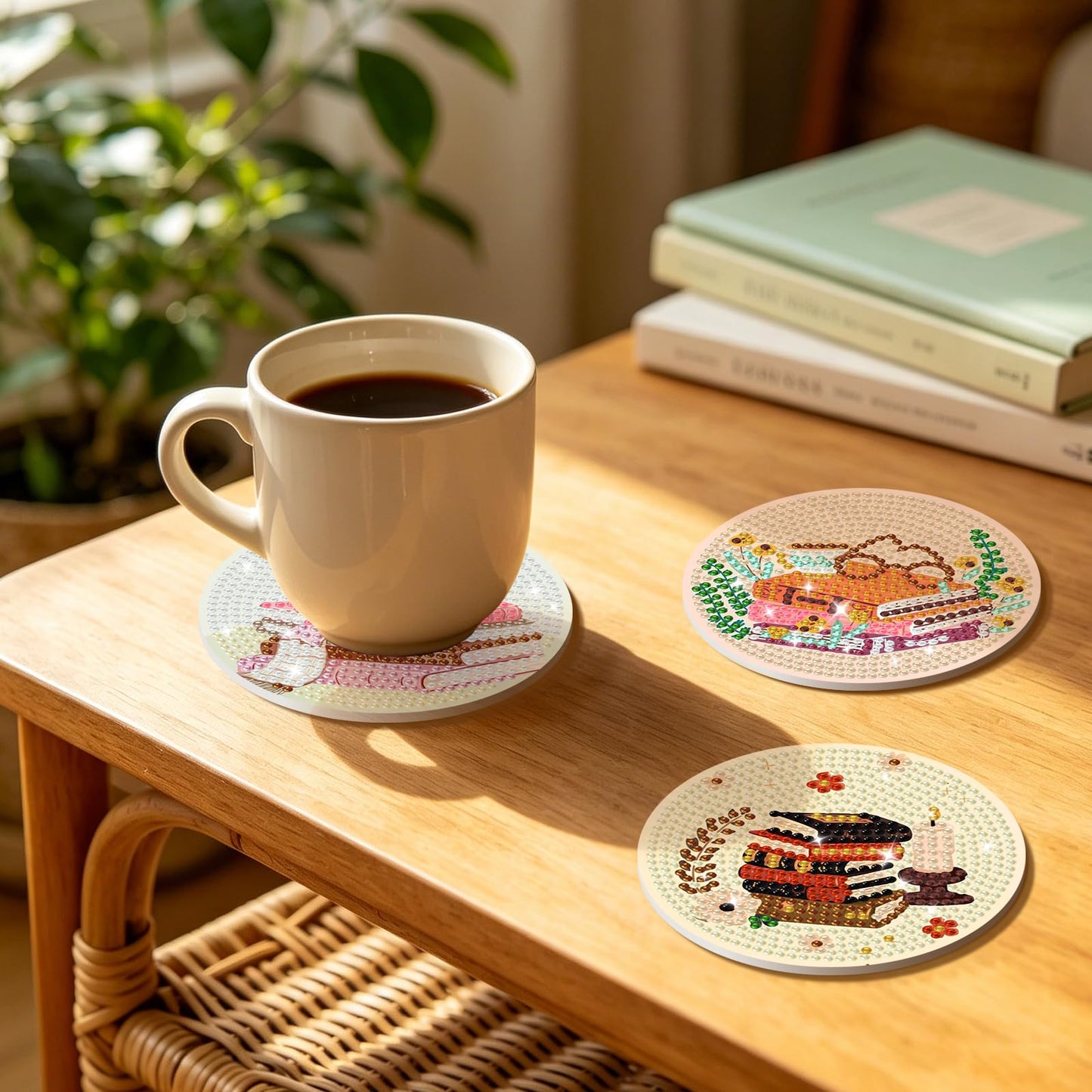 Book Diamond Art Coasters Kit with Holder, Book Lovers Diamond Painting Coasters Set of 8 for Adults, DIY Non Slip Drink Coaster with Cork Pads, Relaxing Craft Kits for Home Decor Gifts 4x4 Inch