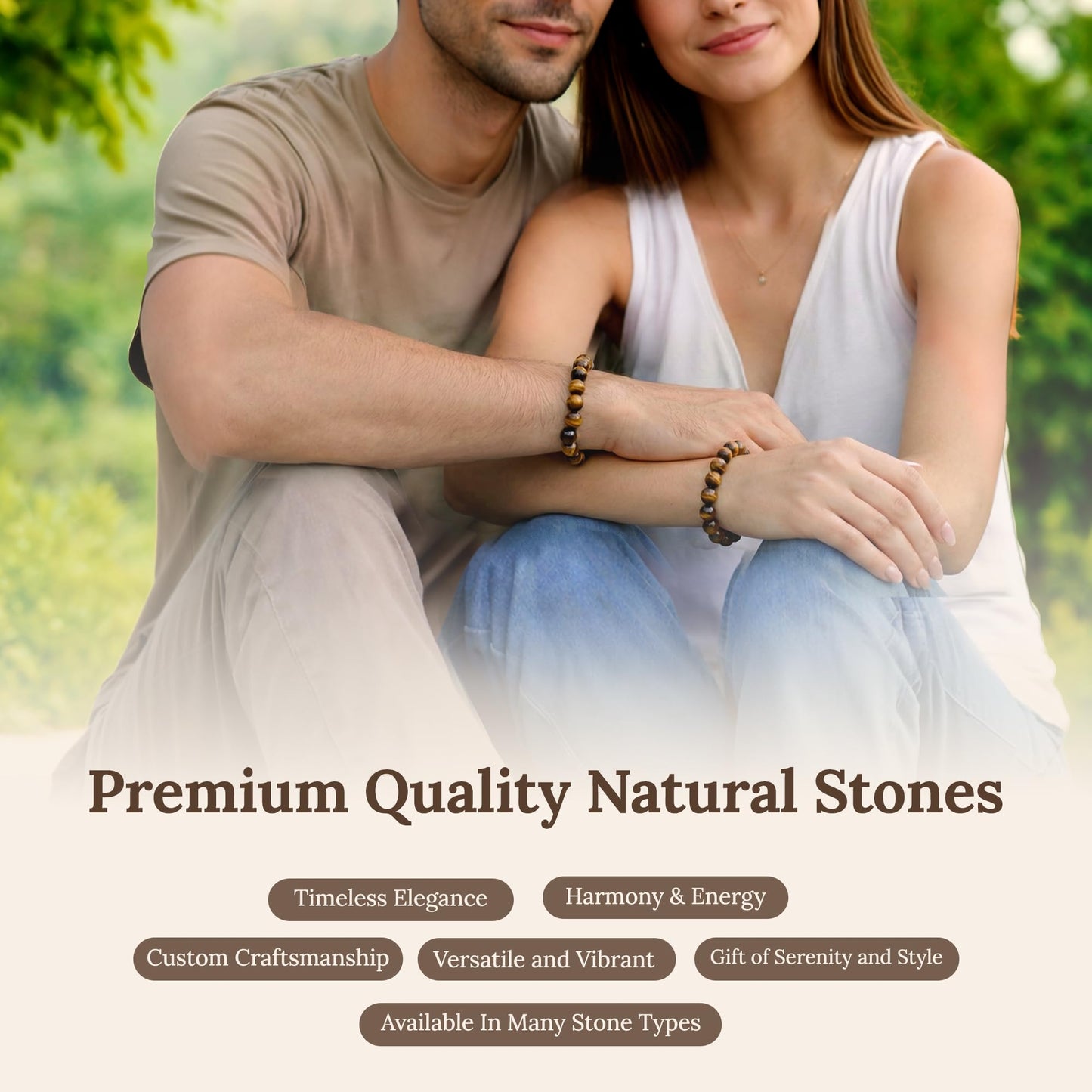 Elm City Direct 8mm Natural Stone Beaded Bracelet – Unisex Crystal Stretch Bracelets for Men & Women, Chakra & Healing Jewelry, Gift-Ready Beaded Bracelets (Tigers Eye, 8mm)