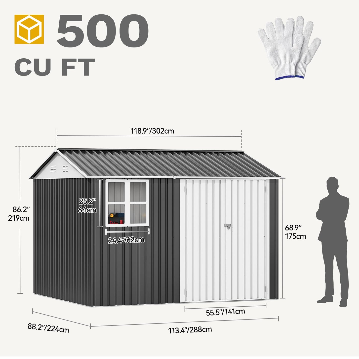 DWVO 10x8ft Large Tool Storage Shed with Window, Lockable Doors, and Sloped Roof, Oversized Steel Outdoor Storage Shed for Garden, Patio, Garage, Backyard, Lawn - Dark Gray