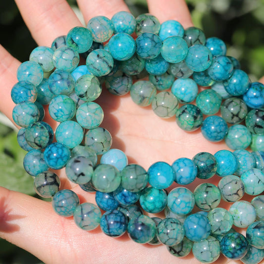 35pcs 10mm Natural Gemstone Beads for Jewelry Making Supplies,Green Dragon Vein Agate Healing Crystal Polished Round Loose Stone Beads for Bracelet Necklace 15 Inch