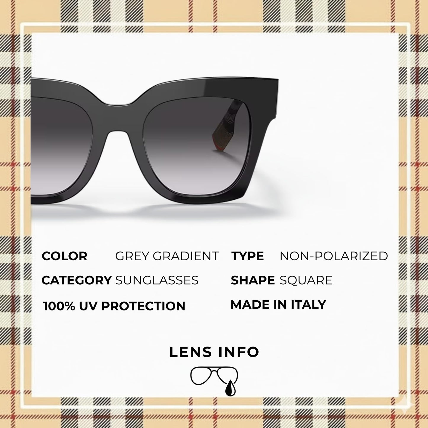 BURBERRY KITTY BE4364 Square Shape Acetate Sunglasses with Luxury Eyewear Kit