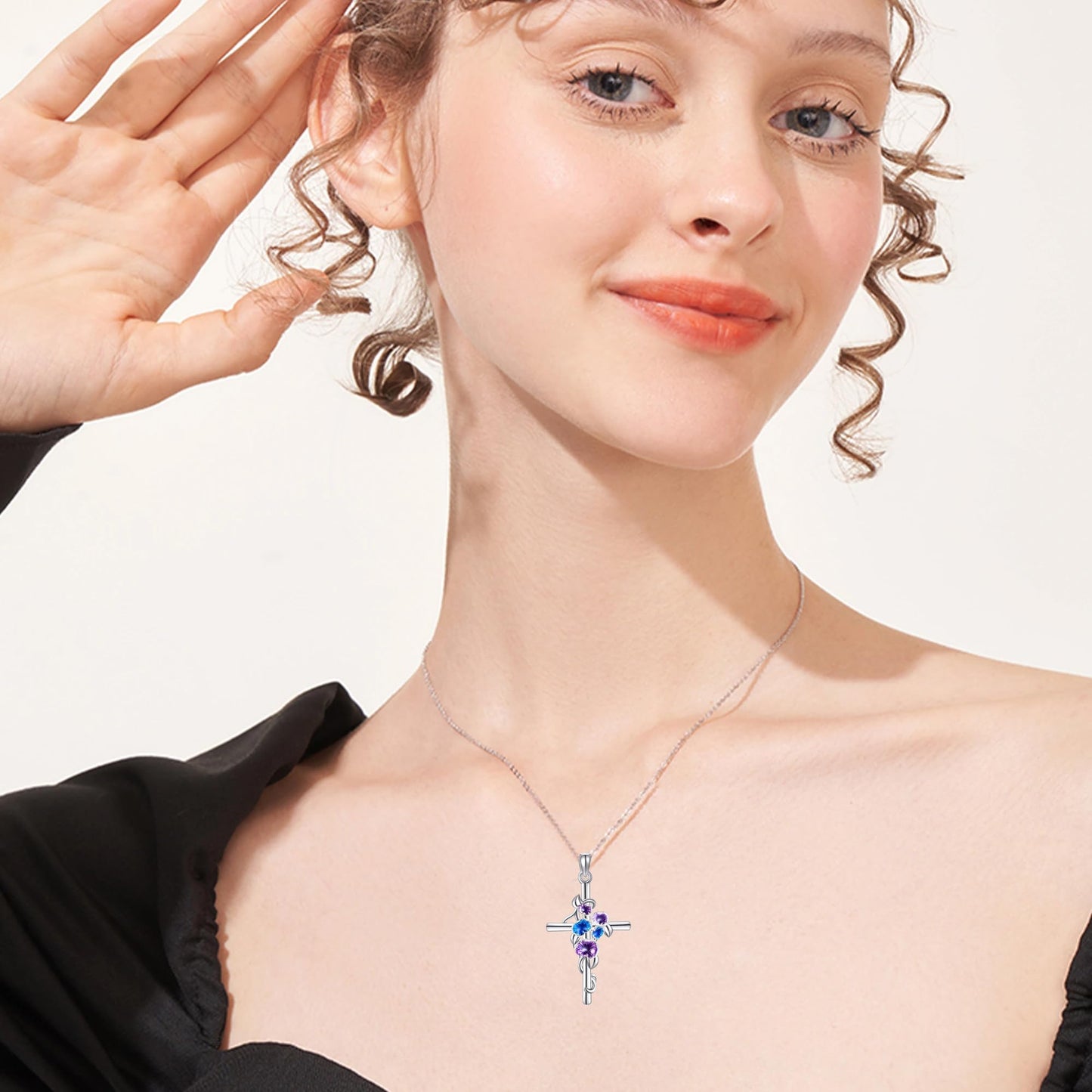 Morning Glory Cross Necklace for Women 925 Sterling Silver Morning Glory Pendant Necklace September Birth Flower Jewelry Gifts