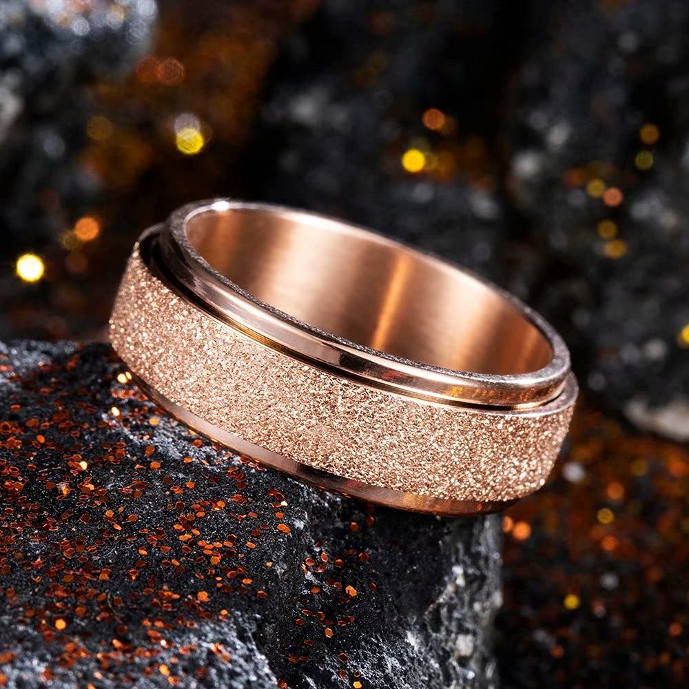 King Will Men's Fidget Ring Rose Gold 8mm Stainless Steel Spinner Ring for Men Women Stress Anxiety Relief Rotating Ring Finger Sand Blasted Comfort Fit Unisex Adults 10