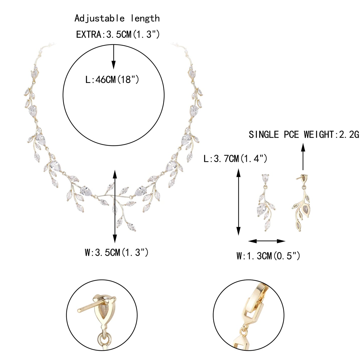 EVER FAITH Wedding Jewelry for Bride Women Bridesmaid, Sparkly Cubic Zirconia Pear-Shaped Birthstone Leaf Necklace Earrings Set for Prom Clear Gold-Plated-Brass
