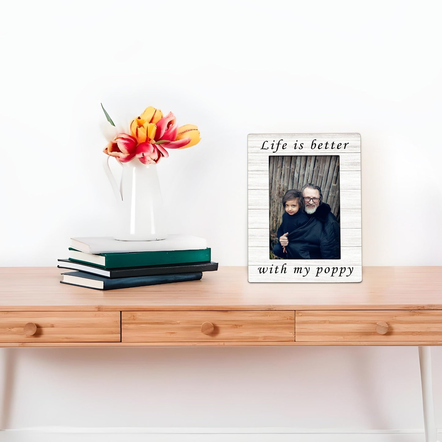 Foyoulame Poppy Gifts Picture Frame 4x6, Poppys Wooden Picture Frame, Christmas Fathers Day Birthday Gifts for Poppys, Life is Better with My Poppy Decorative Photo Frames for Table Desk Decor