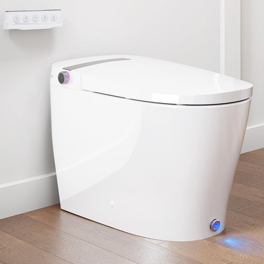 DA80 Smart Toilet with Bidet, One Piece Bidet Toilet with Water Tank & Pump, Elongated Heated Seat, 1.06 GPF Auto Flush, Warm Water, Remote Control, Foot Kick Blackout Flush Deodorization