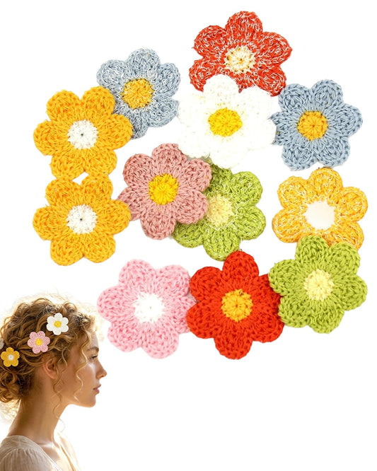 30 Pieces Crochet Flower Applique Small Yarn Patches for Sewing Scrapbook Hairband Pet Collar Garment Embellishment Jewelry Making Supplies (Multi)