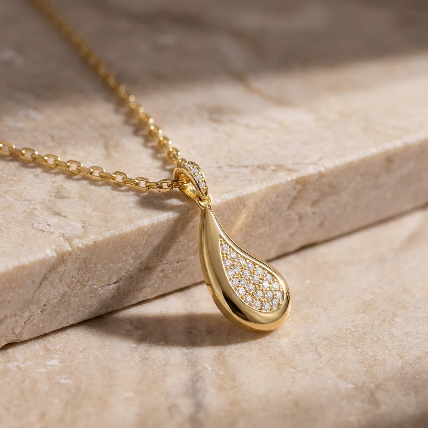MYEARS Women Gold Necklace Waterdrop Pendant Cubic Zirconia 14K Simple Dainty Chain Everyday Summer Beach Jewelry