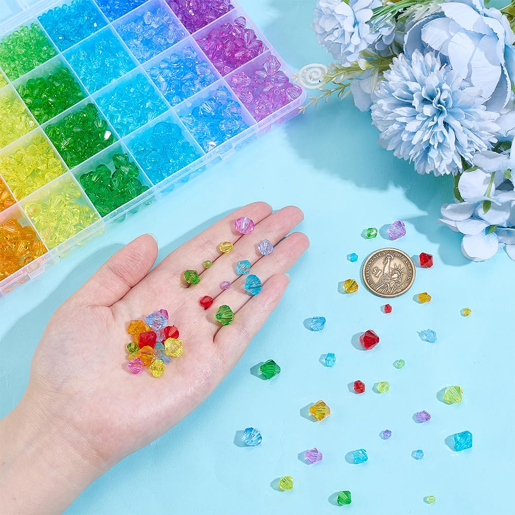 PH PandaHall 2310pcs Crystal Beads for Jewelry Making 4mm 6mm 8mm 10mm Acrylic Faceted Bicone Beads Transparent Loose Bead for Bracelet Necklace Earring Jewelry Making and DIY Craft, 7 Colors