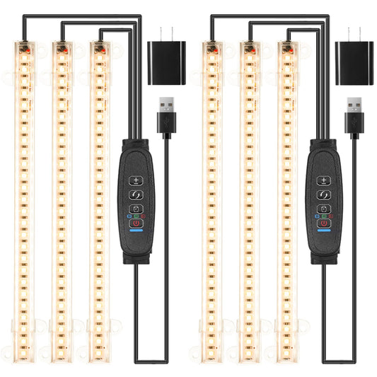 LED Grow Light Strips, Grow Lights for Indoor Plants Full Spectrum 3000K, Plant Light Bar with 3/9/12H Timer, 10 Dimmable Levels for Seedling Succulent,Best Match for Plant Shelf(3 Head×2 Pack)