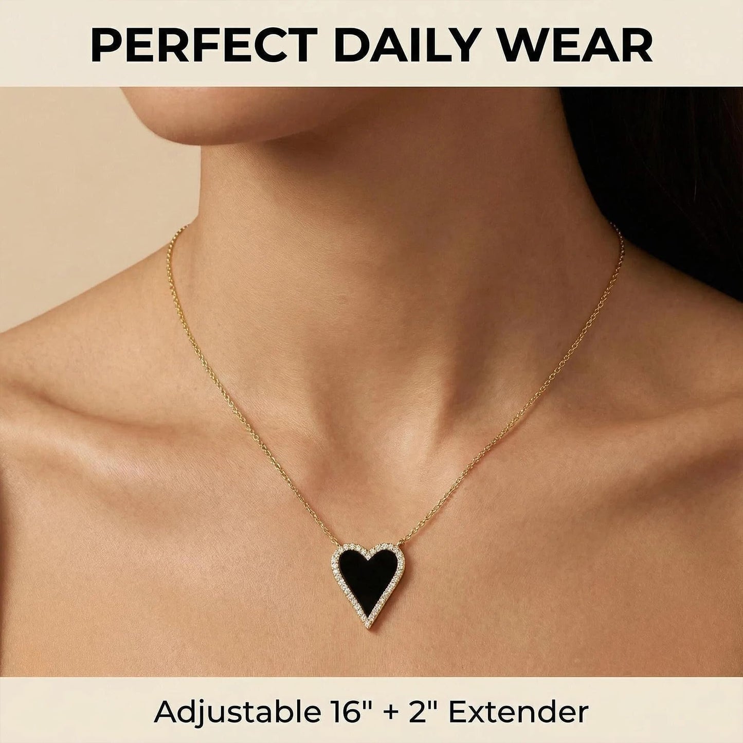 JINGDR Black Heart Necklace for Women Trendy Preppy Jewelry Gold Plated Black Love Heart Pendant, Heart Paperclip Chain Necklace Cute Heart Necklaces for Women Dainty Jewelry (Black)