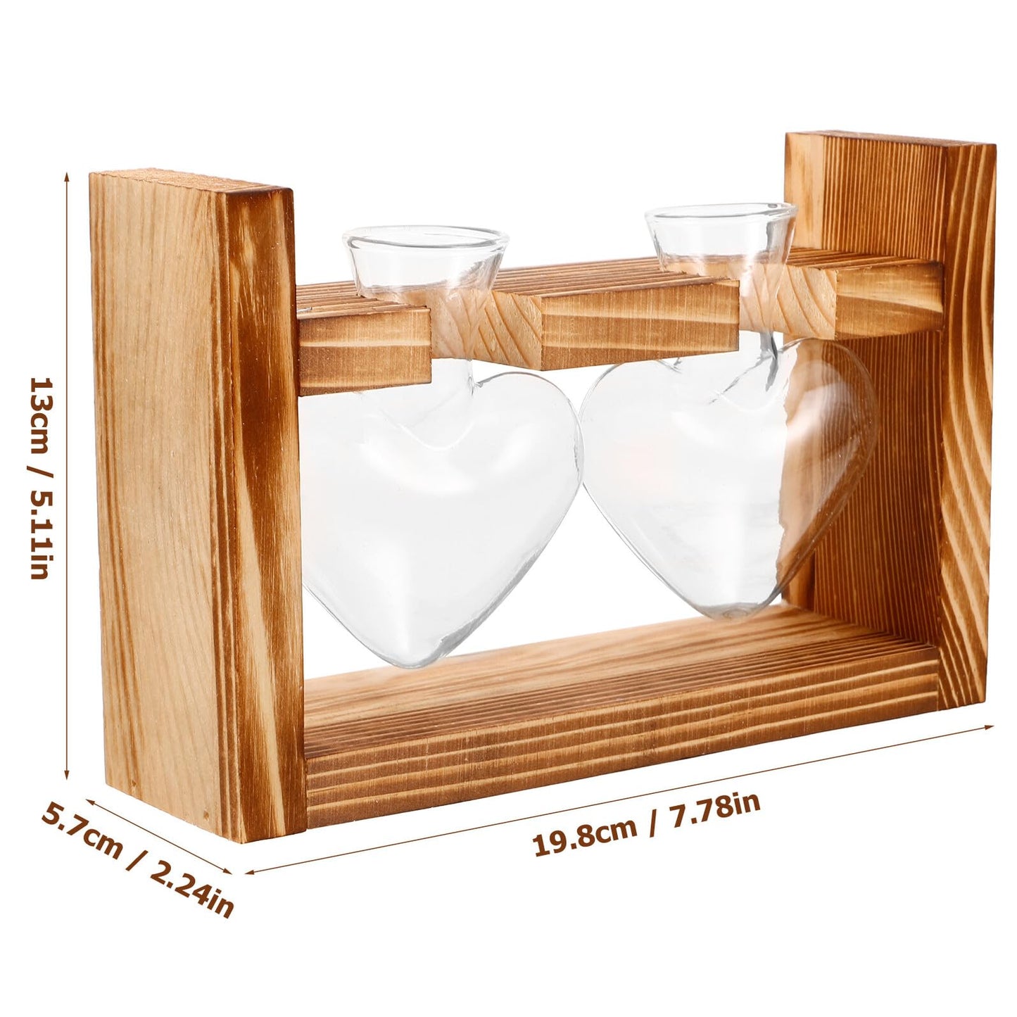 Ipetboom Heart-Shaped Glass Hydroponic Planter Vase with Wooden Stand, Glass Propagation Station for Indoor Plants, Home Décor Terrarium Set