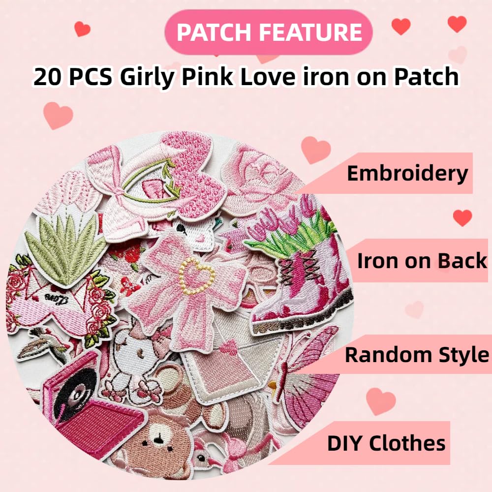 20 Pcs Preppy Valentine's Day Style Iron on Patches, Random Girl Cowgirl Theme Embroidered Vintage Sew on Patches, Cute Applique Repair Patches for DIY Clothing, Jackets, Hats, Backpacks, Jeans