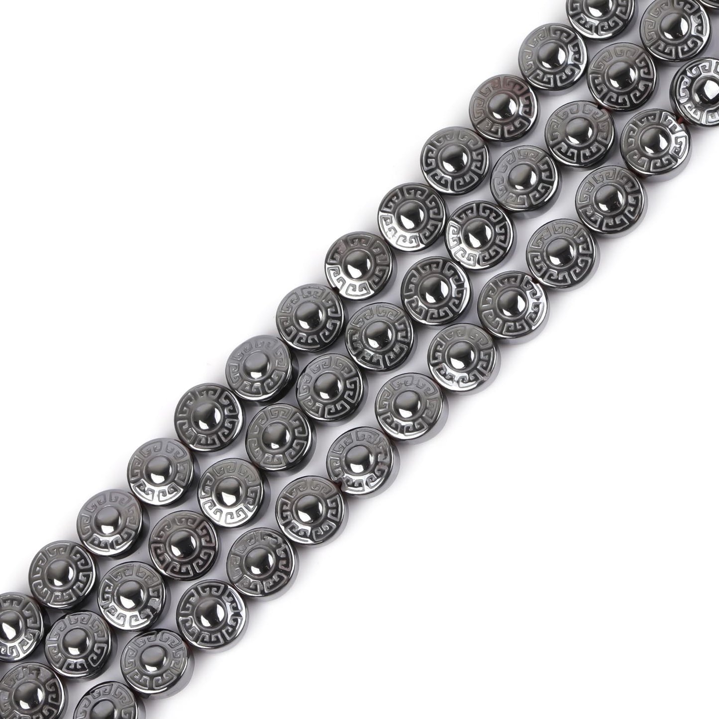 GEM-Inside 46pcs 8mm Natural Black Hematite Double Side Carved Maya Sun Sign Coin Beads for Bracelet Necklace Jewelry Making Power Energy Chakra Beads