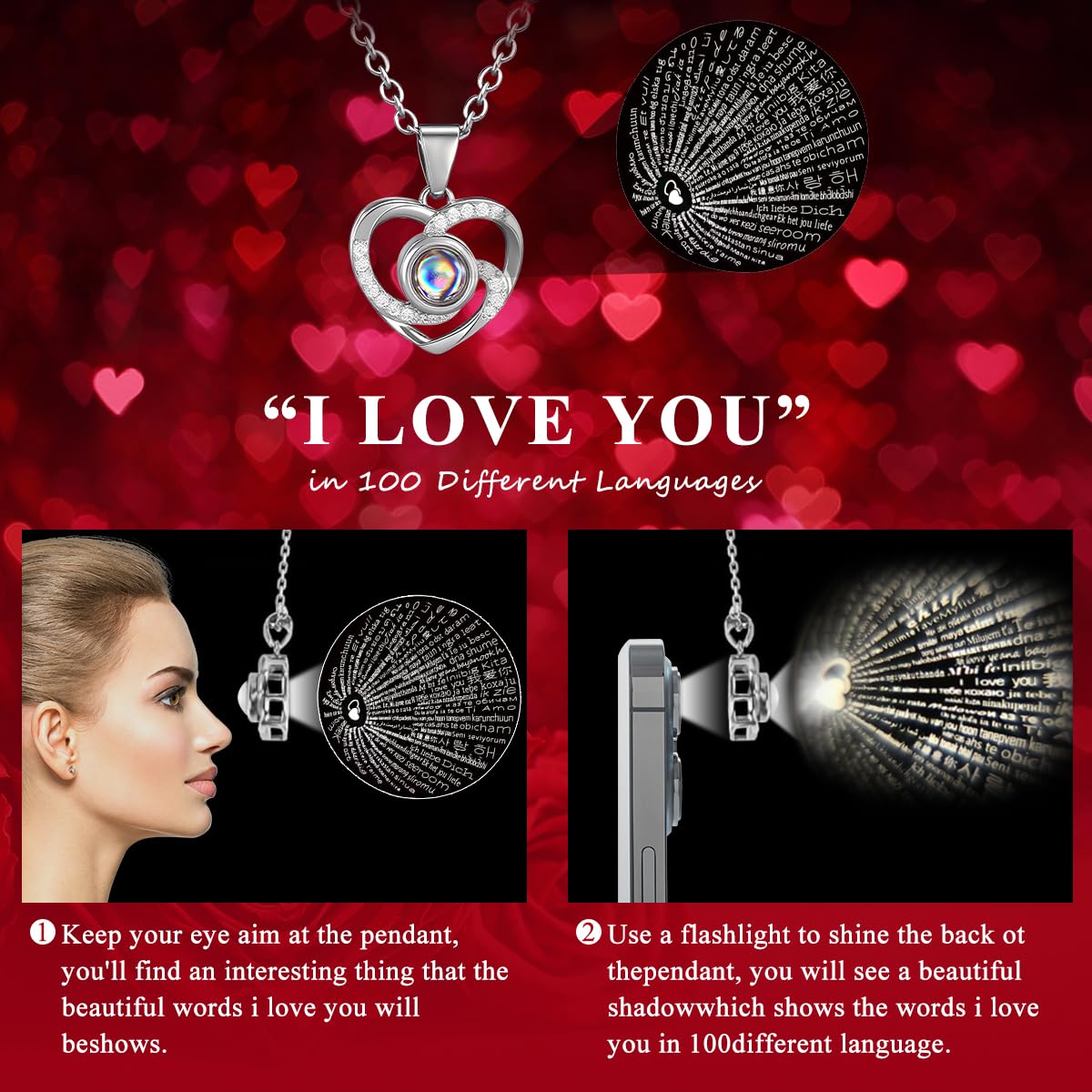 HOGOKIDS Flowers Box Building Set with LED & Necklace, for Mom/Wife, 312PCS Preserved Rose with Heart Necklace for Adults Women on Birthday Anniversary, I Love You in 100 Languages